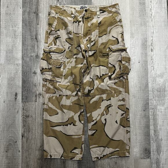 No Boundaries Other - VTG No Boundaries Baggy Camo Beige Cargo Pants Wide Leg Skater Y2K Size 36x30